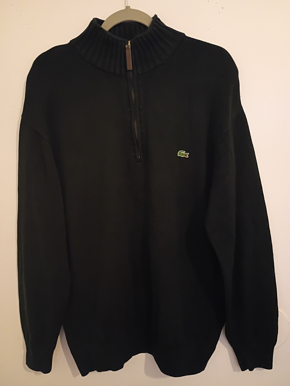 Lacoste Men's Black 1/4 Zip Rib Collar Sweater Sz‎ 7 XXL